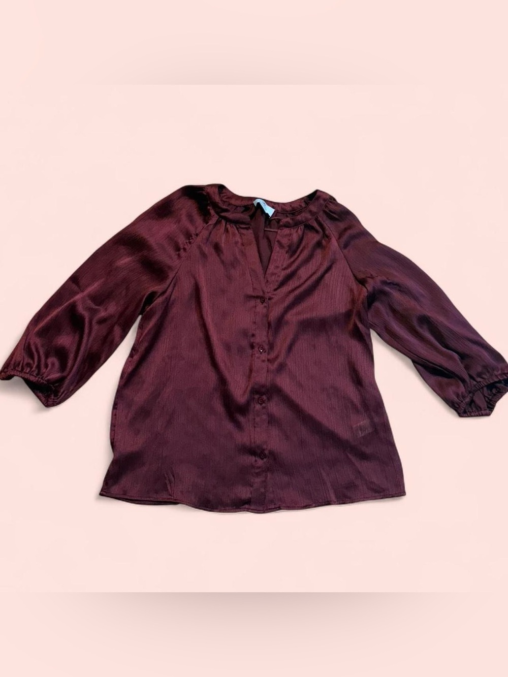 CeCe Satin Button-Front Blouse - Burgundy